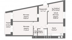 Трехкомнатная квартира 91.49 м2, сек5