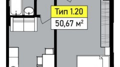 Однокомнатная квартира 50.67 м2, сек 1